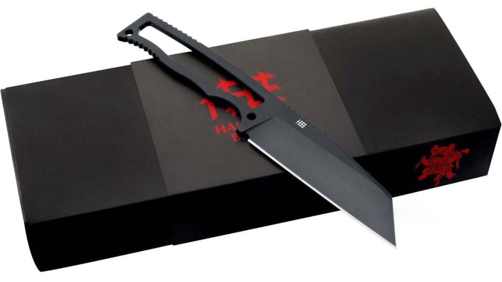 Halfbreed Blades Compact Field PVD Fixed Blade Knife, 8.13in Overall, 4in Black PVD VG-10 Stainless Wharncliffe Blade, Skeletonized Handle, Plastic Sheath, CFK-04-BLK