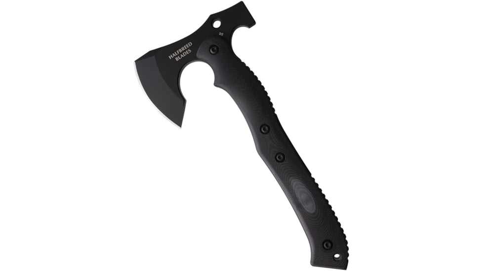Halfbreed Blades Compact Rescue Axe, 4.5 black Teflon coated K110 tool steel axe head , Black G10 handle, Hammer end, CRA-01 BLK