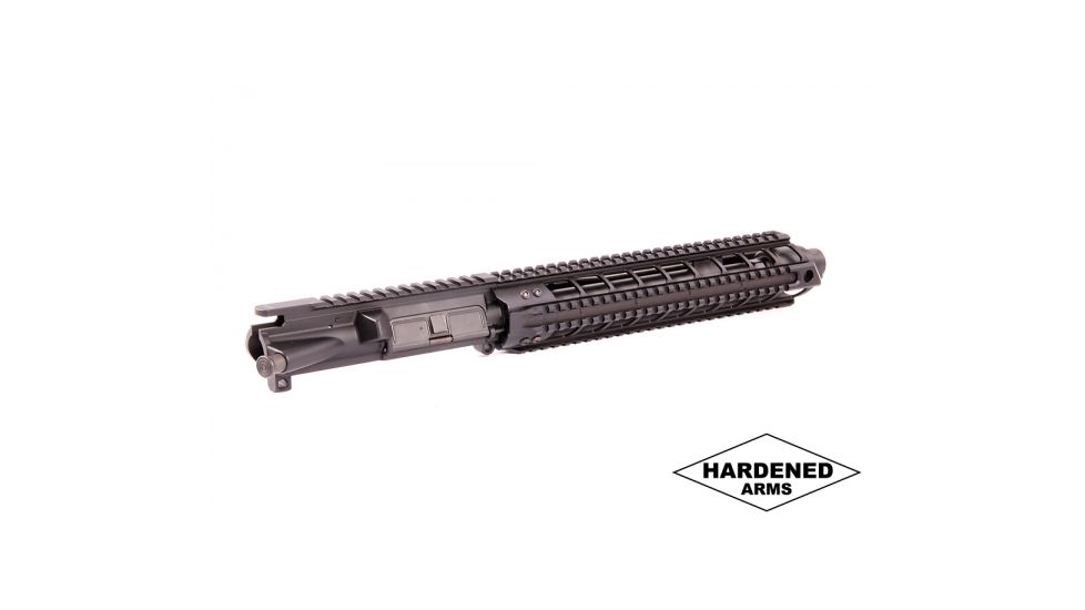 Hardened Arms Upper Receiver Assembly, AR-15, 5.56 NATO, 10.5 inch Barrel, SOCOM Profile, Carbine , 1/7 Twist, 1/2x28 Thread, 12 inch Quad Rail Handguard, Linear Muzzle Compensator, Black, upp0138