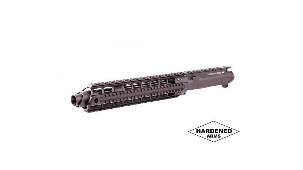 Hardened Arms Upper Receiver Assembly, AR-15, 5.56 NATO, 10.5 inch Barrel, SOCOM Profile, Carbine , 1/7 Twist, 1/2x28 Thread, 12 inch Quad Rail Handguard, Linear Muzzle Compensator, Black, upp0138