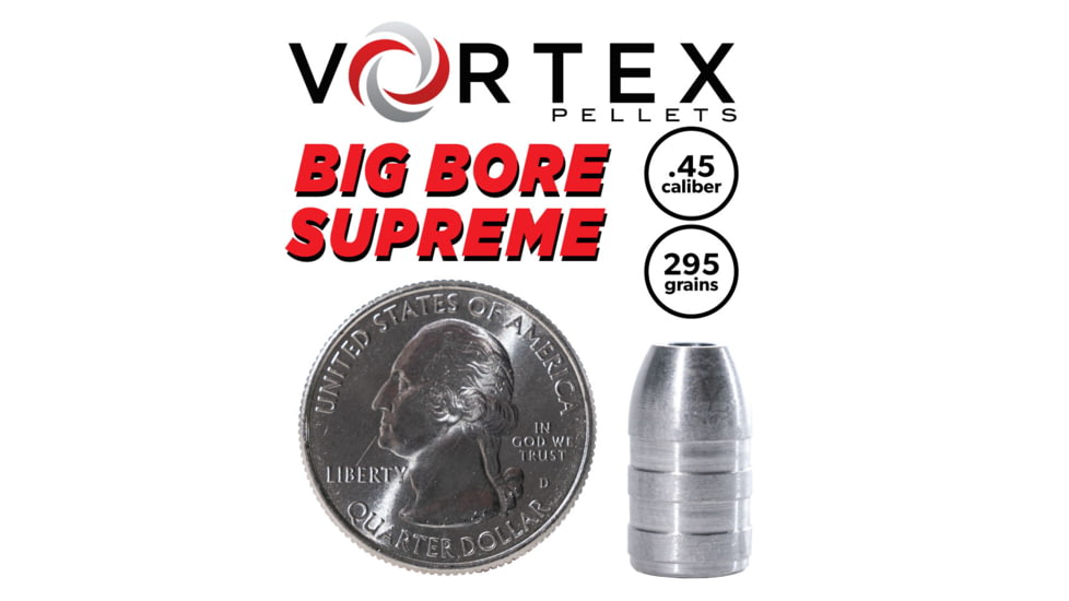 Hatsan Vortex Big Bore Supreme Pellets, .45 Caliber, 295 Grain, Hollow Point, 30 Rounds, HA90624
