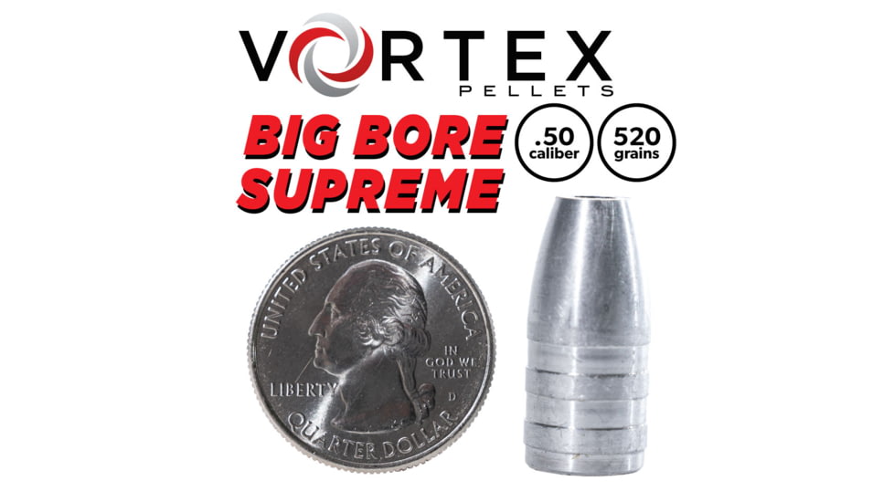 Hatsan Vortex Big Bore Supreme Pellets, .50 Caliber, 520 Grain, Hollow Point, 22 Rounds, HA90627