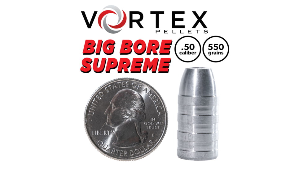Hatsan Vortex Big Bore Supreme Pellets, .50 Caliber, 550 Grain, Hollow Point, 22 Rounds, HA90628
