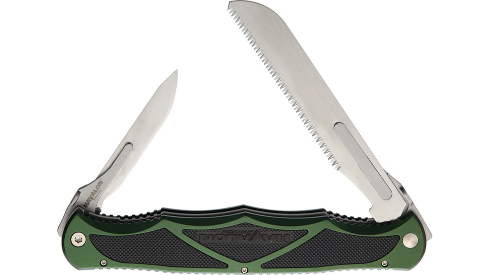 Havalon Hydra Linerlock Folding Knife, Satin SS Blade, Green Aluminum Handle, Thumb Stud, Pocket Clip, Black Rubber Handle Inserts, XTI-HYDHGBS