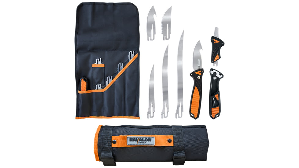 Havalon Talon Hunt Interchangeable Fixed Blade Knife Set, 4 Blades, Roll-Pack, Box, Black/Orange, XTI-TH