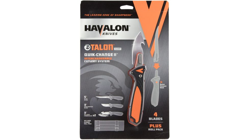 Havalon Talon Hunt Interchangeable Fixed Blade Knife Set, 4 Blades, Roll Pack, Black/Orange, XTC-TH