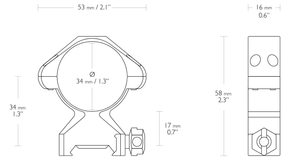 Hawke Sport Optics Precision Steel 34mm Rings Weaver w/ Nut - 2-Pieces, Medium, Black, 23021