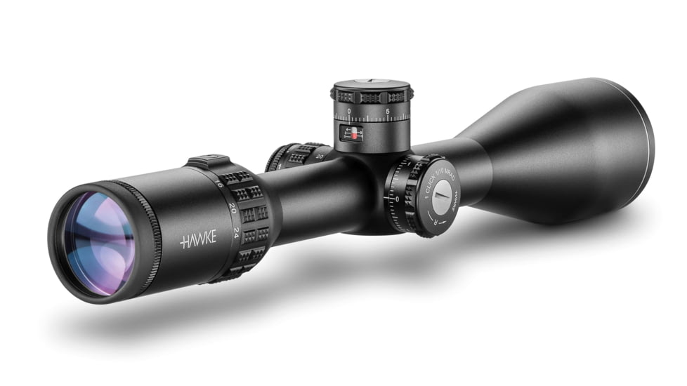 Hawke Sport Optics Sidewinder 30 SF Rifle Scope, 6-24x56mm, 30mm Tube, Second Focal Plane, 20x 1/2 Mil Dot + Reticle, Red, MRAD Adjustment, Black, 17260