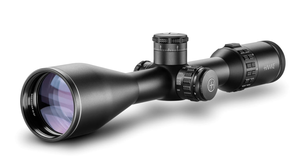 Hawke Sport Optics Sidewinder 30 SF Rifle Scope, 6-24x56mm, 30mm Tube, Second Focal Plane, 20x 1/2 Mil Dot + Reticle, Red, MRAD Adjustment, Black, 17260
