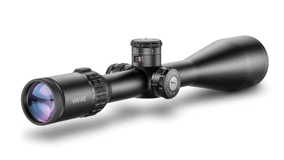 Hawke Sport Optics Sidewinder 30 SF Rifle Scope, 8-32x56mm, 30mm Tube, Second Focal Plane, 20x 1/2 Mil Dot + Reticle, Red, MRAD Adjustment, Black, 17270