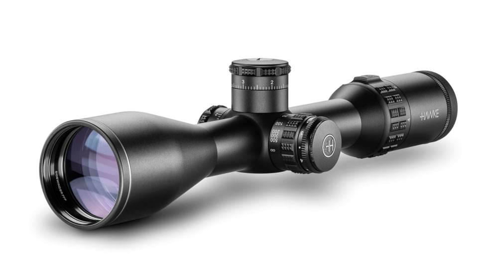 Hawke Sport Optics Sidewinder FFP Rifle Scope, 4-16x50mm, 30mm Tube, First Focal Plane, FFP 1/2 Mil Dot + Reticle, Red, MRAD Adjustment, Black, 17450