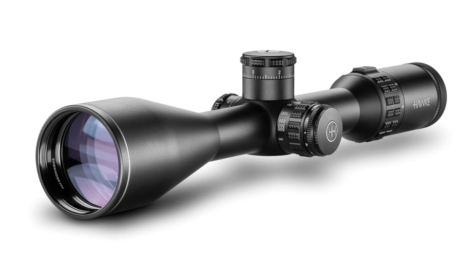 Hawke Sport Optics Sidewinder FFP Rifle Scope, 6-24x56mm, 30mm Tube, First Focal Plane, FFP 1/2 Mil Dot + Reticle, Red, MRAD Adjustment, Black, 17460