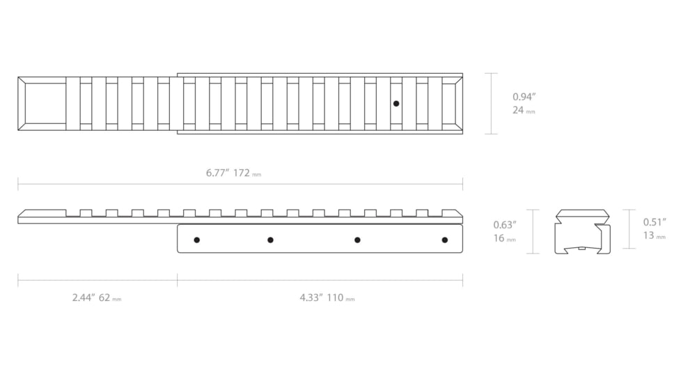 Hawke Sport Optics Weaver/Picatinny Rail Adapter - 1 Pieces, 11mm, Extended, Black, 22402