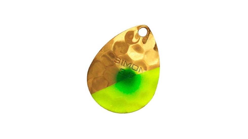 Hawken Outdoors Simon 3.5 Colorado Spinner Blade, Hammered, Slash Chartreuse Green Dot, Gold Blade, 2 Pieces, SSBH35008