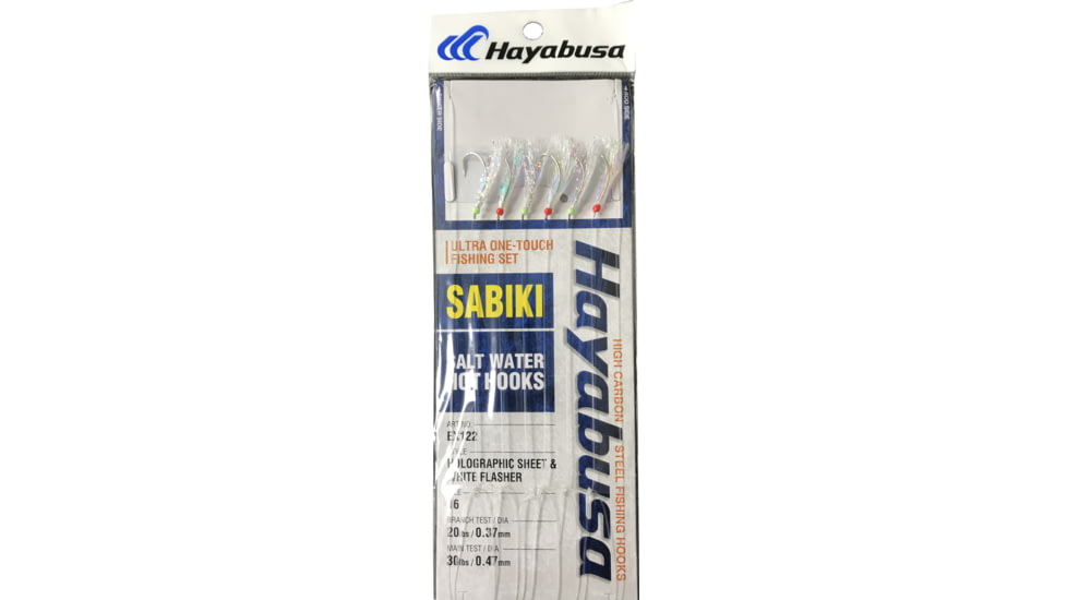 Hayabusa Holographic Sheet &amp; White Flasher Sabiki, Main 30Lb And Branch 20Lb Test Line, Size 16, 6 Hooks, EX122-16