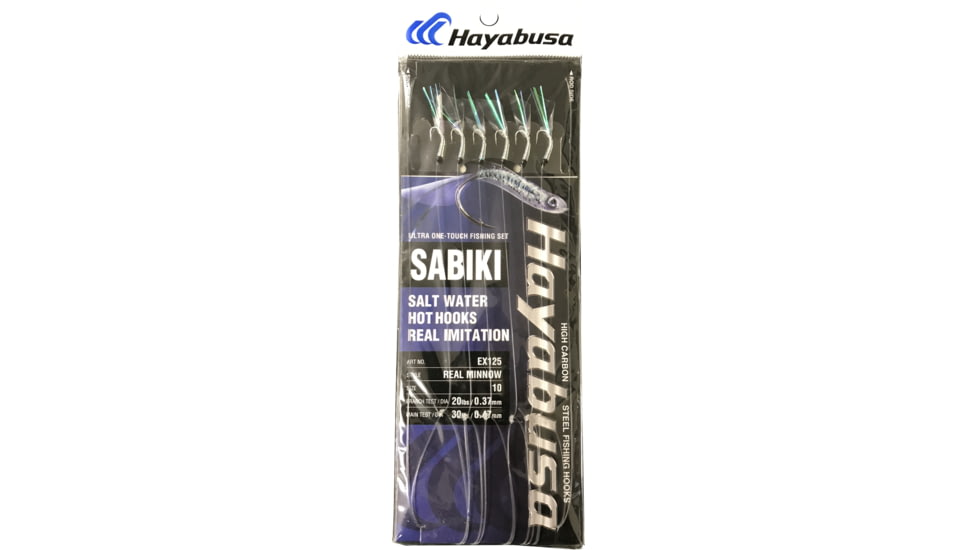 Hayabusa Real Minnow Sabiki, Main 30Lb And Branch 20Lb Test Line, Size 10, 6 Hooks, EX125-10