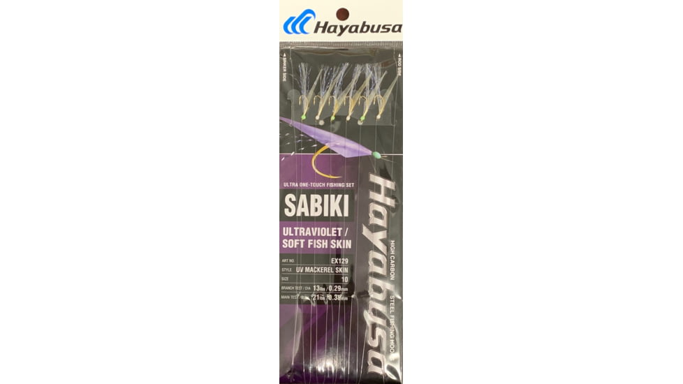 Hayabusa Uv Mackerel Skin Sabiki, Main 21Lb And Branch 13Lb Test Line, Size 10, 6 Hooks, EX129-10