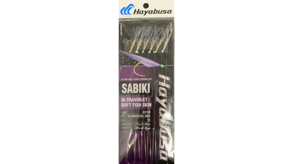 Hayabusa Uv Mackerel Skin Sabiki, Main 24Lb And Branch 17Lb Test Line, Size 12, 6 Hooks, EX129-12