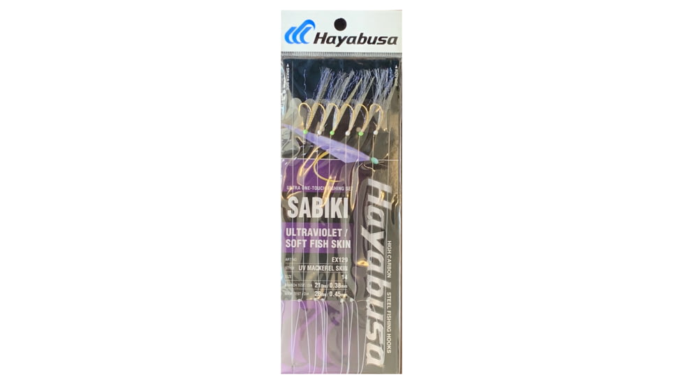 Hayabusa Uv Mackerel Skin Sabiki, Main 28Lb And Branch 21Lb Test Line, Size 14, 6 Hooks, EX129-14