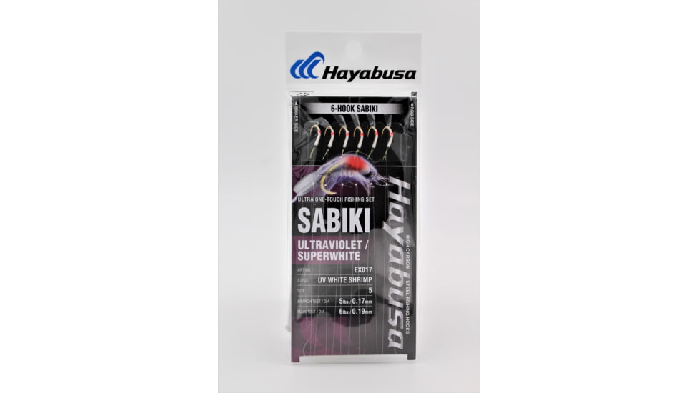 Hayabusa Uv White Shrimp 6-Hook Sabiki, 1 Rig, 1Pc, Size 4, EX017-4