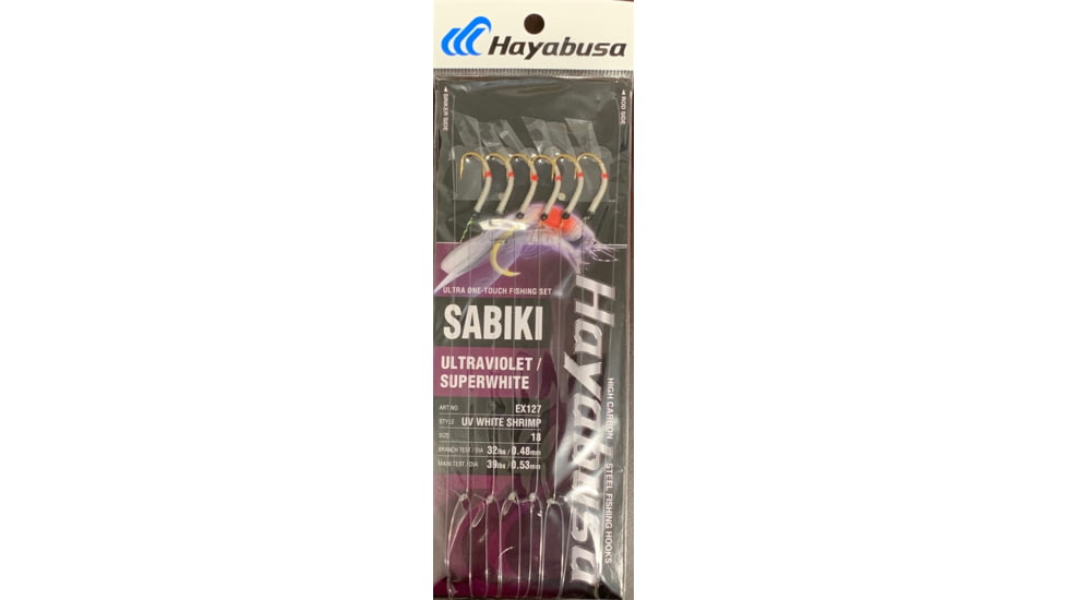 Hayabusa Uv White Shrimp Sabiki, Main 39Lb And Branch 32Lb Test Line, Size 18, 6 Pack, EX127-18