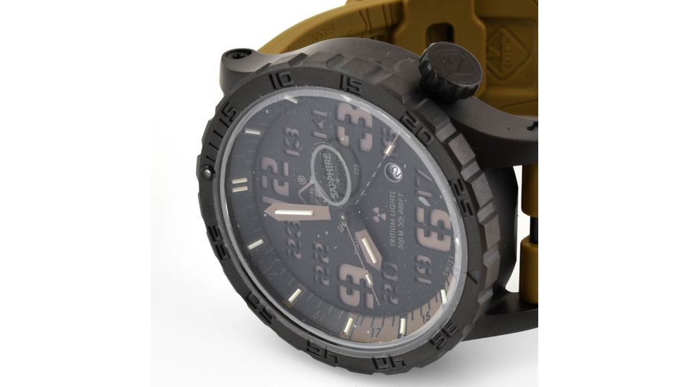 Hazard 4 Heavy Water Diver, 50mm Black Titanium GMT Watch with Tritium, Black Dial, Earth Texts, Green/Yellow Tritium, HWD-TIPV-G-E-KE-GGYG