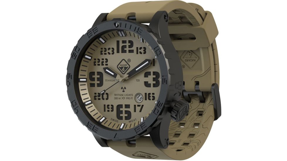 Hazard 4 Heavy Water Diver, 50mm Black Titanium Watch with Tritium, Earth Dial, Black Texts, Green/Yellow Tritium HWD-TIPV-EK-GGYG