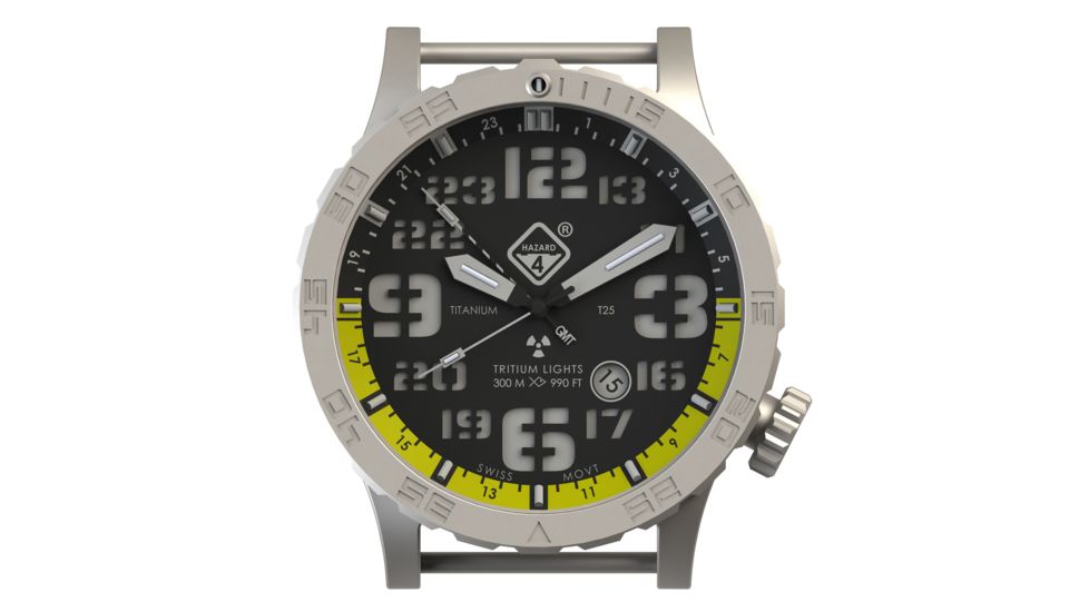 Hazard 4 Heavy Water Diver BlackTie B Yellow GMT Unisex Analog Watch, 50mm, Silver, Nylon, HWD-TI-G-Y-KW-GGYG