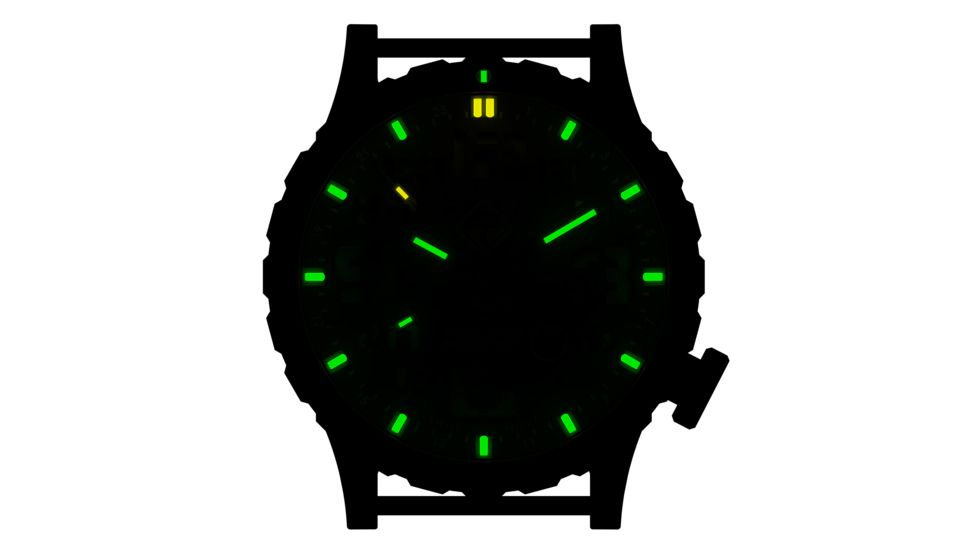 Hazard 4 Heavy Water Diver, 50mm Titanium GMT Watch with Tritium, Black Dial, White Texts, Green/Yellow Tritium, HWD-TI-G-Y-KW-GGYG