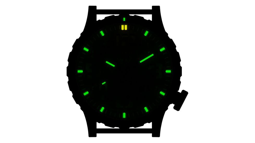 Hazard 4 Heavy Water Diver, 50mm Titanium GMT Watch with Tritium, Black Dial, White Texts, Green/Yellow Tritium, HWD-TI-G-W-KW-GGYG