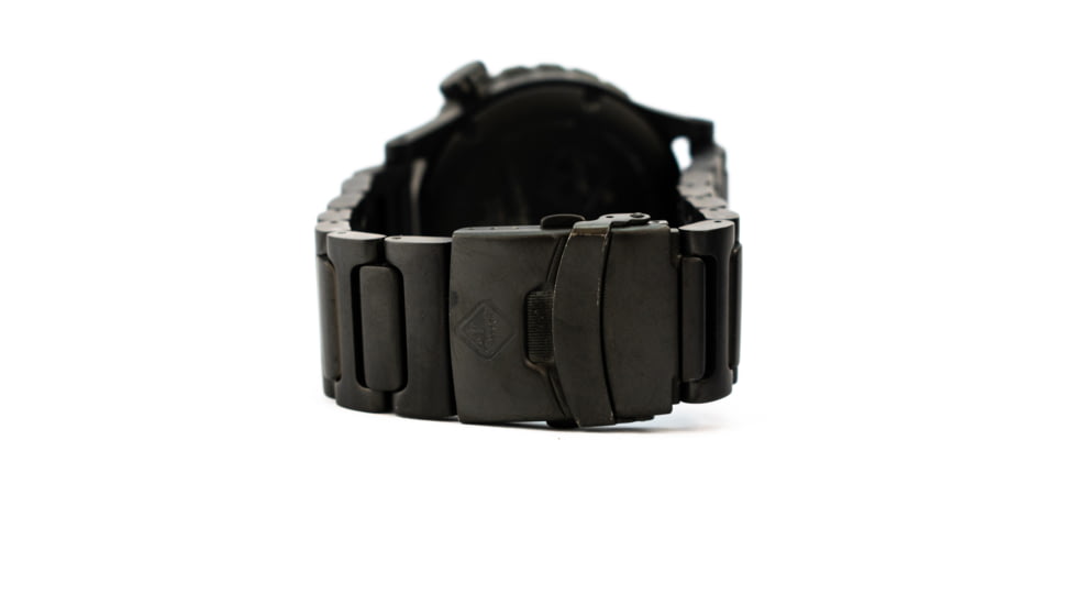 Hazard 4 Heavy Water Diver, 50mm Titanium Watch Bracelet with Tritium, Black Dial, White Texts, Blue/Red Tritium, HWD-TIPV-B-KW-GGYG