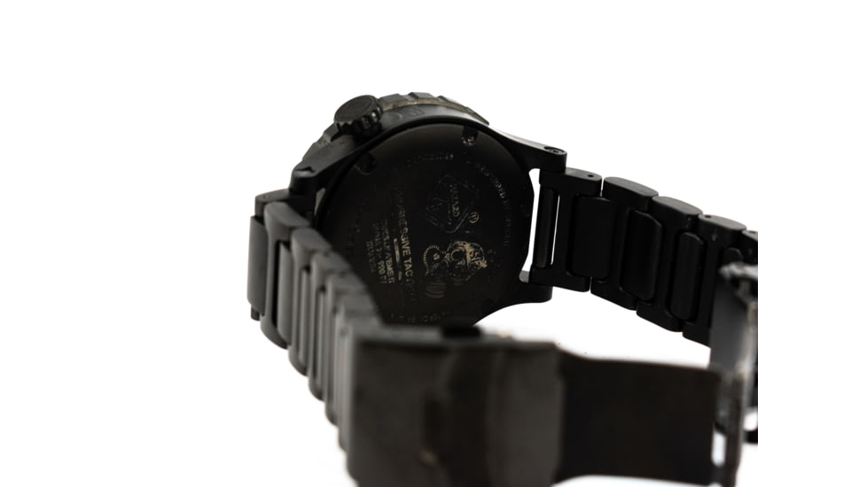 Hazard 4 Heavy Water Diver, 50mm Titanium Watch Bracelet with Tritium, Black Dial, White Texts, Blue/Red Tritium, HWD-TIPV-B-KW-GGYG