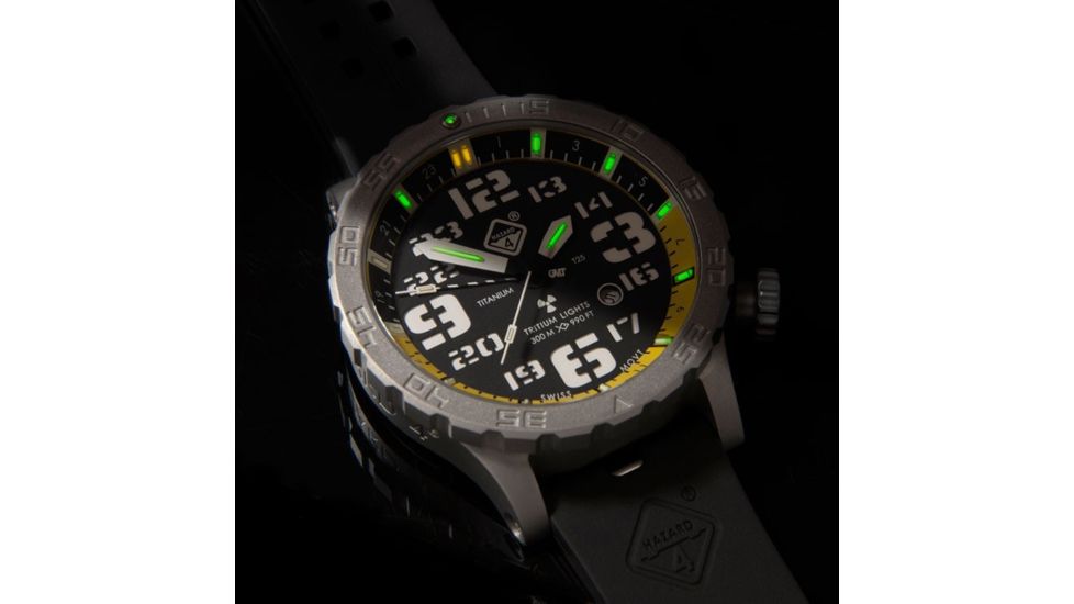 Hazard 4 HeavyWater Diver Titanium Tritium Dive Watch,Black Dial, White Graphics,Green Bezel,Nylon Strap WAT-HWD-TI-KW-GGYG