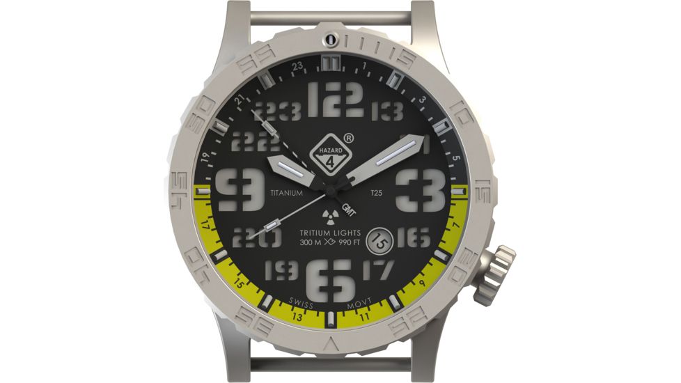 Hazard 4 HeavyWaterDiver BlackTie B Ti Bracelet Yellow GMT, Silver, HWD-TI-B-G-Y-KW-GGYG