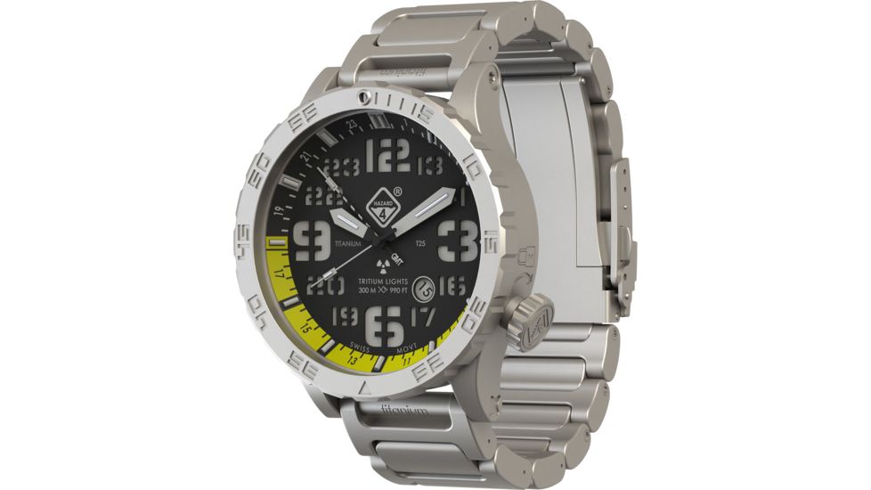 Hazard 4 HeavyWaterDiver BlackTie B Ti Bracelet Yellow GMT, Silver, HWD-TI-B-G-Y-KW-GGYG