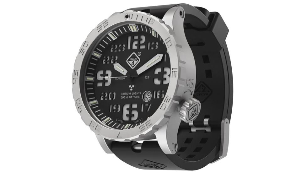 Hazard 4 HeavyWater Diver Titanium Tritium Dive Watch,Black Dial,White Graphics,Blue Bezel,Nylon Strap WAT-HWD-TI-KW-BBRB