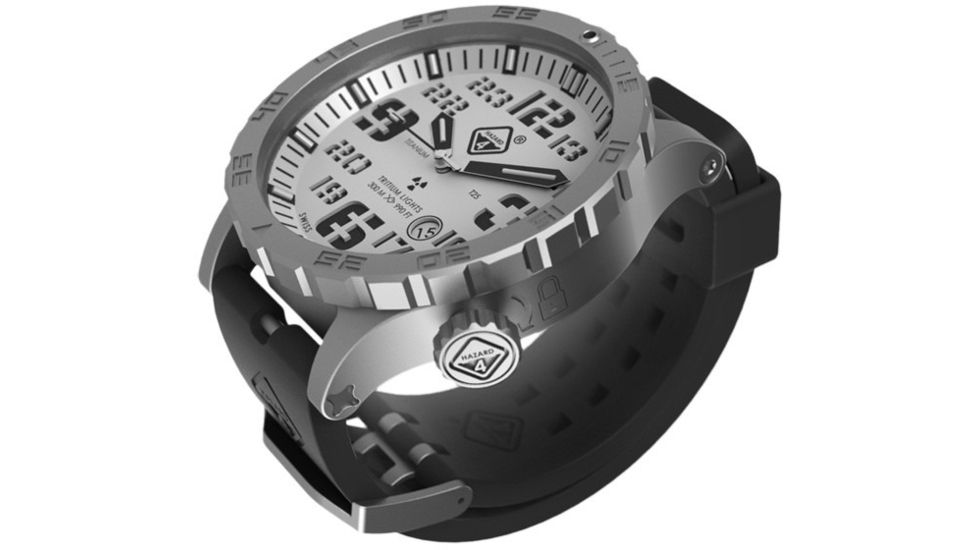 Hazard 4 HeavyWater Diver Titanium Tritium Dive Watch,White Dial,Black Graphics,Green Bezel,Nylon Strap WAT-HWD-TI-WK-GGYG