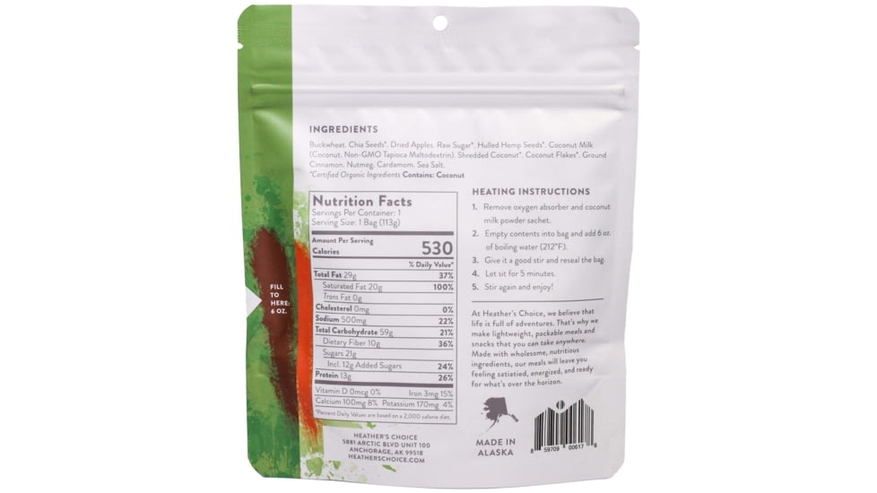 Heather's Choice Apple Pie Buckwheat Dehydrated Breakfast, 113g, 13g Of Protein, Apple Pie Buckwheat