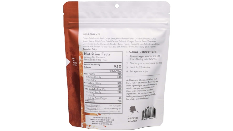 Heather's Choice Grass-Fed Beef Shepherd'S Pie Dehydrated Dinner, 113g, 38g Of Protein, Grass-Fed Beef Shepherd's Pie