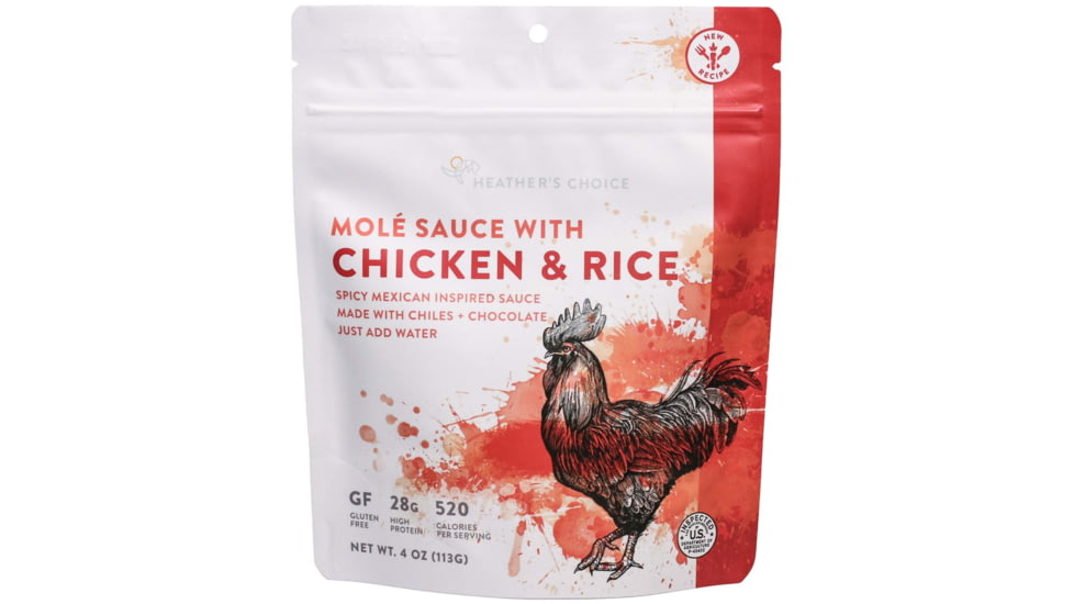 Heather's Choice Mole Sauce With Chicken And Rice Dehydrated Dinner, 113g, 28g Of Protein, MoleSauChickRice