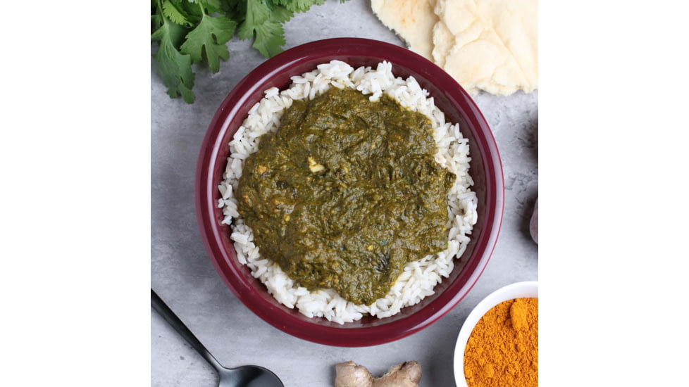 Heather's Choice Spinach Curry With Chicken And Rice Dehydrated Dinner, 113g, 36g Of Protein, SpinachCurryChickRice