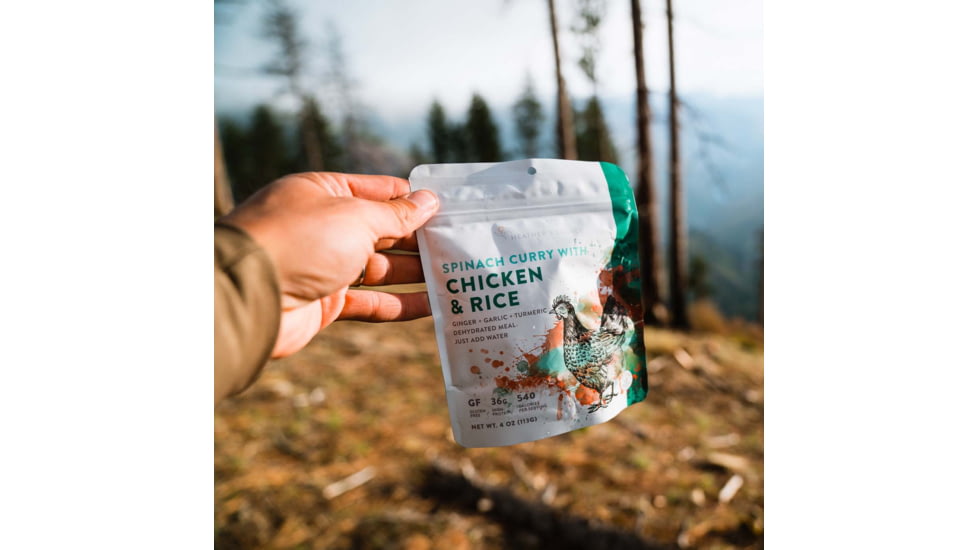 Heather's Choice Spinach Curry With Chicken And Rice Dehydrated Dinner, 113g, 36g Of Protein, SpinachCurryChickRice