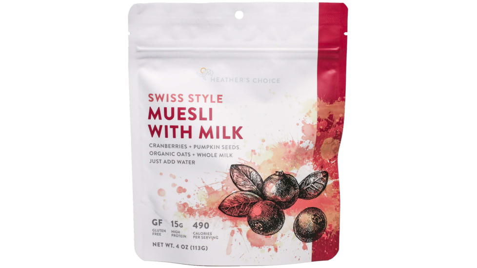 Heather's Choice Swiss Muesli With Milk Dehydrated Breakfast, 113g, 15g Of Protein, Swiss Muesli with Milk