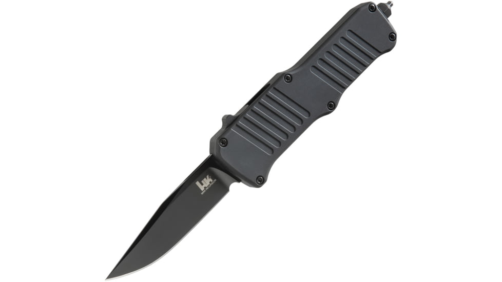 Heckler &amp; Koch Auto Hk Mini Incursion OTF Automatic Folding Knives w/ Glass breaker, 3in, Black PVD Coated 154CM Stainless Clip Point Blade, Black Anodized Aluminum Handle, 54056