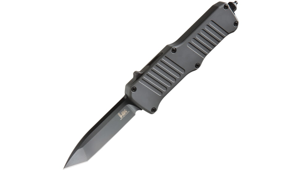 Heckler &amp; Koch Auto Hk Mini Incursion OTF Automatic Folding Knives w/ Glass breaker, 3in, Black PVD Coated 154CM Stainless Tanto Blade, Gray Anodized Aluminum Handle, 54042