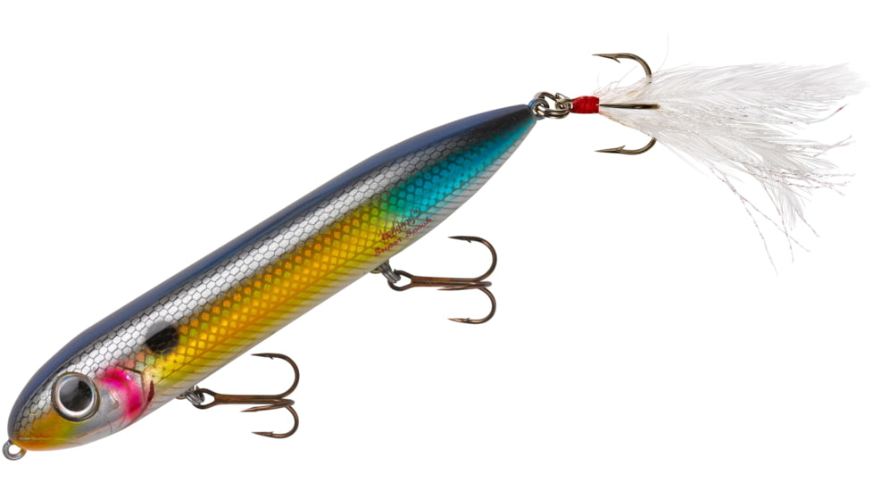 Heddon Super Spook Topwater Walking Bait, 5in, 7/8oz, Feathered Treble, Wounded Shad, X9256FHBS