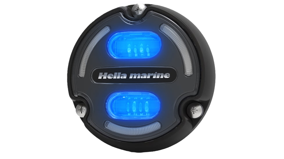 Hella Marine Apelo A2 Blue White 3000 Lumens LED Underwater Light w/ Housing, Black Housing, Charcoal Lens w/Edge Light, 016147-001