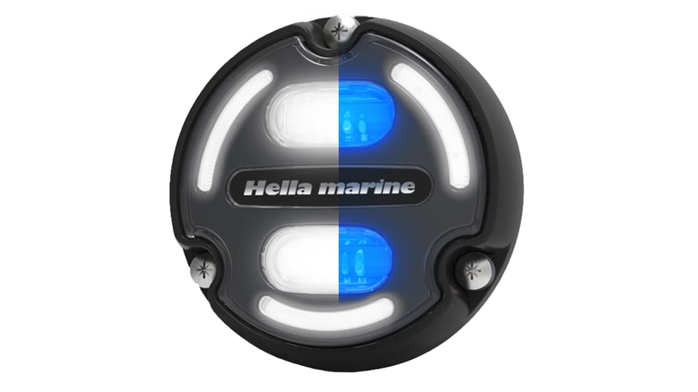 Hella Marine Apelo A2 Blue White 3000 Lumens LED Underwater Light w/ Housing, Black Housing, Charcoal Lens w/Edge Light, 016147-001