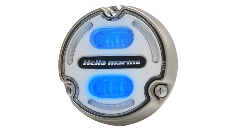 Hella Marine Apelo A2 Blue White 3000 Lumens LED Underwater Light w/ Housing, Bronze Housing, White Lens w/Edge Light, 016147-101