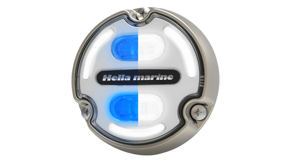 Hella Marine Apelo A2 Blue White 3000 Lumens LED Underwater Light w/ Housing, Bronze Housing, White Lens w/Edge Light, 016147-101